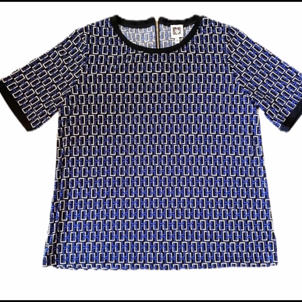 Anne Klein black & blue zipper back blouse size L